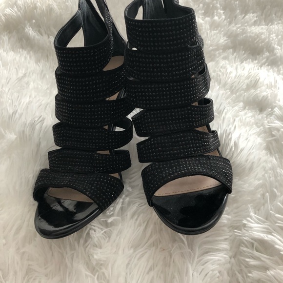 SOLD Nina Black Rhinestone Strappy Heels - Picture 4 of 6